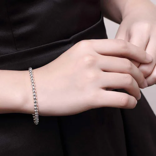 Vista 6 de Cutesmile Joyería de moda 925 plata esterlina 0.157 in Lucky Round Beads pulsera para mujer, Plata