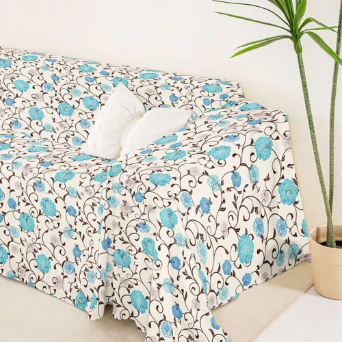 Vista 5 de Erosebridal Funda de sofá floral de 71 x 91 pulgadas, diseño de loto, antideslizante, acuarelas, diseño de hojas de flores azules, con pintura