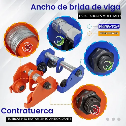 Vista 5 de Carro de viga de 1 tonelada/2200 libras de ancho de brida ajustable de 2.5 a 8 pulgadas, carro de empuje manual resistente con rodillos de doble