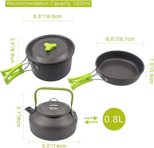 Vista 3 de Peidesi Camping Cookware Mess Kit, Portable Camp Stove Pots and Pans Set, Carabiner, Folding Knife, Fork Spoon Kit, Carry Mesh Bag,Teapot for
