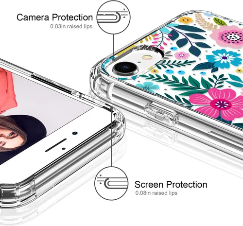 Vista 2 de ICEDIO Funda para iPhone SE 2022/2020, 8, 7 - TPU Transparente, Diseño de Flores Florecientes Coloridas, con Protector de Pantalla para Niñas