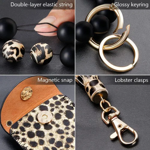 Vista 4 de UpUDo Llavero pulsera de silicona, pulsera con cuentas de silicona con cartera para tarjetas, llavero elástico para mujer
