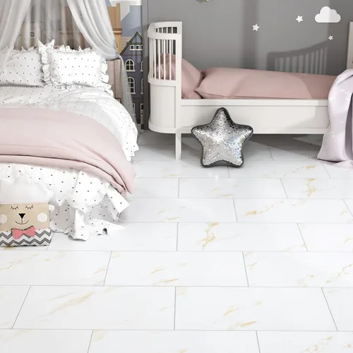 Vista 2 de Azulejo de baño de mármol dorado y blanco