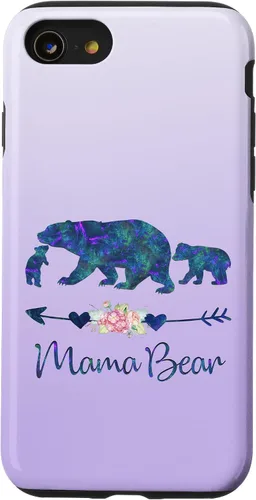 Vista 18 de Teal Blue Purple Floral Mama Bear and Two Cubs Silver Purple Case for iPhone 17
