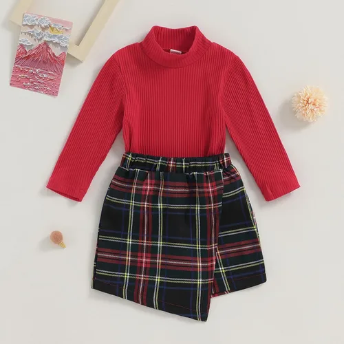 Vista 2 de Conjunto de minifalda plisada a cuadros para bebé niña para otoño e invierno
