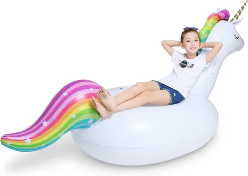 Vista 3 de Jasonwell Big Inflatable Unicorn Pool Float Floatie Ride On with Fast Valves Large Rideable Blow Up Summer Beach Swimming Pool Party Lounge Raft
