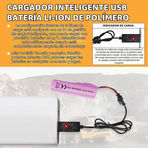 Vista 4 de sea jump 3 unids 3.7 V 2000 mAh SM-2P Plug batería de litio con cable de carga USB para DE68 DE44 DE45W DE45 DE58 DE49 DE57 DE70 vehículo