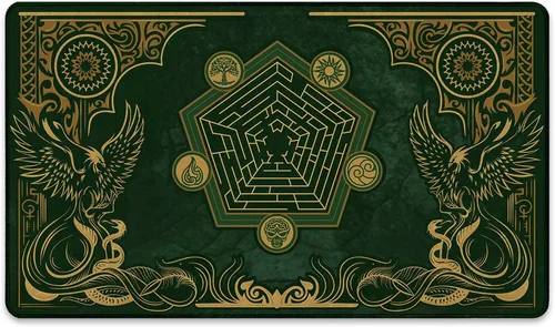 Vista 2 de Emerald Phoenix (cosida) – Alfombra de juego MTG – Compatible con Magic the Gathering Playmat – Play MTG, YuGiOh, TCG – Diseños artísticos