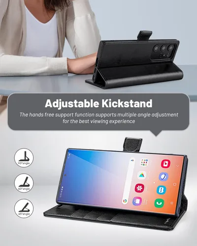 Vista 4 de OCASE Funda compatible con Galaxy S23 Ultra 5G, funda de piel sintética con tapa y soporte para tarjetas con bloqueo RFID