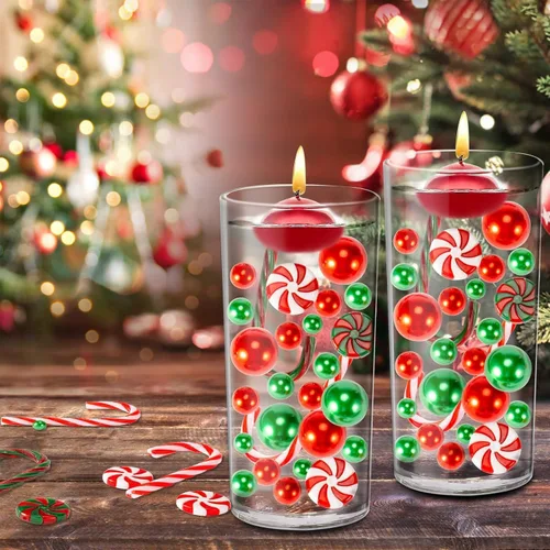 Vista 4 de Sukh 6150 PIEZAS Decoración de Relleno de Jarrón de Navidad con Caña de Caramelo de Navidad - Perlas de Navidad Plásticas, Cañas de Caramelo, Perlas