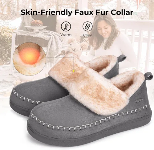 Vista 5 de HomeTop Pantuflas de microgamuza para mujer, con forro de sherpa de espuma viscoelástica