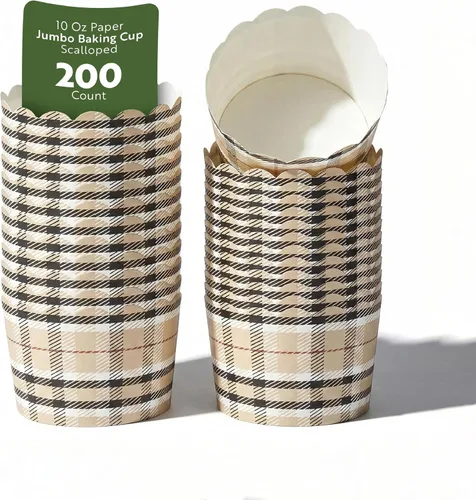 Vista 27 de Restaurantware Paquete de 200 moldes de papel para cupcakes de 3.38 onzas, resistentes a la grasa, festoneados para horno, elegantes tazas