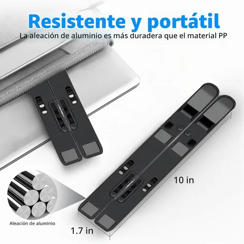 Vista 3 de Soporte para Portátil para Escritorio, Diseño Ergonómico Ajustable de Aluminio Plegable y Portátil Soporte para Computadora, Compatible con MacBook