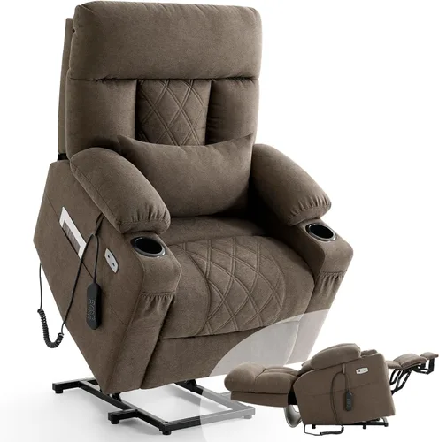 Vista 10 de Silla reclinable eléctrica para personas mayores con reposapiés extendido, silla reclinable plana de posición infinita para adultos con masaje