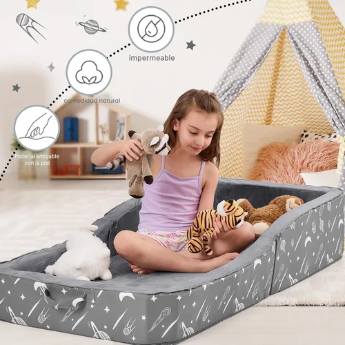 Vista 3 de JOYWOO Cama de suelo para niños pequeños, cama de viaje para niños de 3 a 6 años, camas plegables portátiles para niños pequeños, para el hogar
