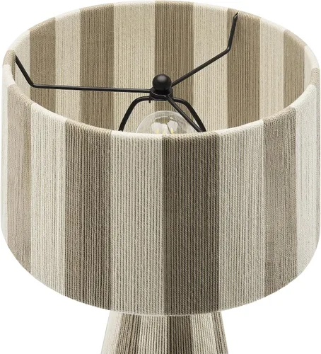 Vista 9 de Modway Renae - Lámpara de mesa vintage moderna de hilo de algodón en Cobblestone - Lámpara de acento boho retro única con base de metal y diseño