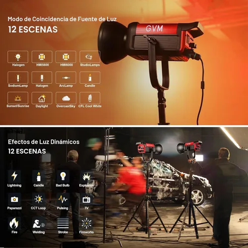 Vista 3 de GVM 200W Luz de Vídeo LED, Kit de Iluminación para Fotografía PRO SD200B con Red Mesh Bluetooth/Control DMX, Luz de Estudio de Iluminación Continua