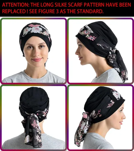 Vista 5 de Forro de algodón de bambú para mujer, con bufandas sedosas para el cáncer, pérdida de cabello, gorras de sueño