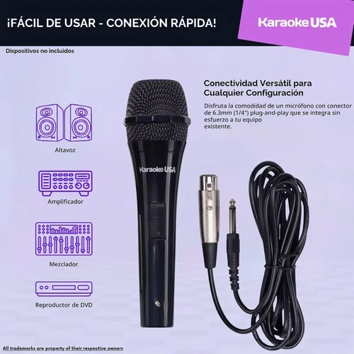 Vista 3 de Karaoke USA Micrófono dinámico profesional M189 (cable desmontable), negro