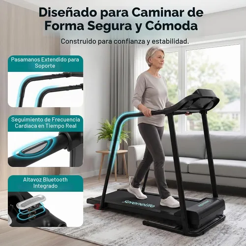 Vista 4 de SereneLife Máquina de ejercicios eléctrica plegable para caminadora – Entrenador de fitness digital compacto inteligente con sincronización