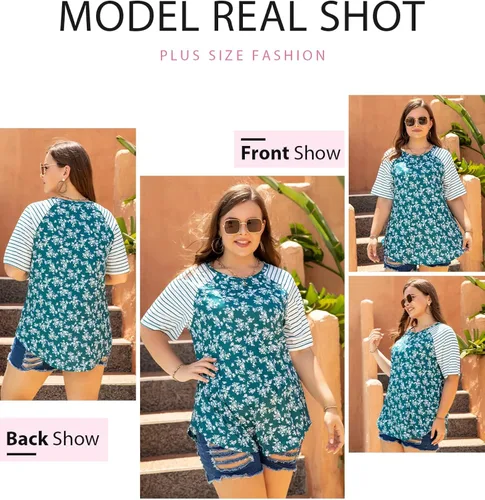 Vista 2 de ALLOEGT Camisetas de manga corta raglán para mujer, camisetas casuales de verano
