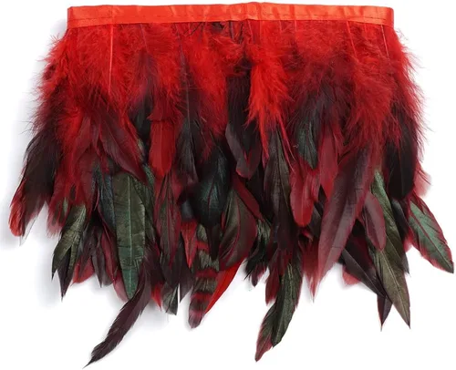 Vista 10 de Shekyeon Borde de flecos de plumas de gallo de 2 yardas para decoración de disfraces (negro)