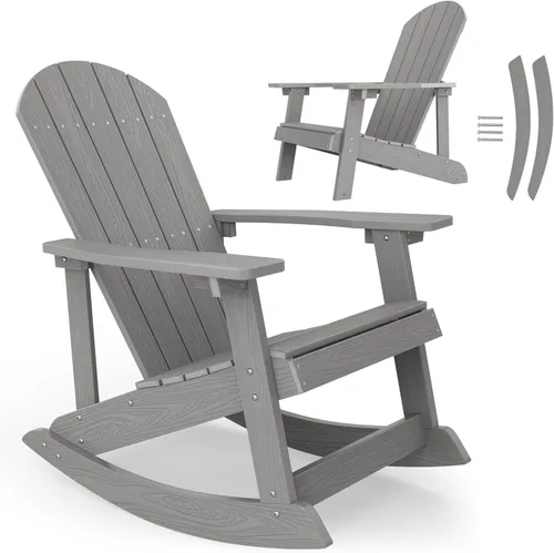 Vista 25 de YEFU Mecedora para exteriores, mecedora Adirondack, silla mecedora de patio con respaldo ancho, silla mecedora de gran tamaño con aspecto de madera