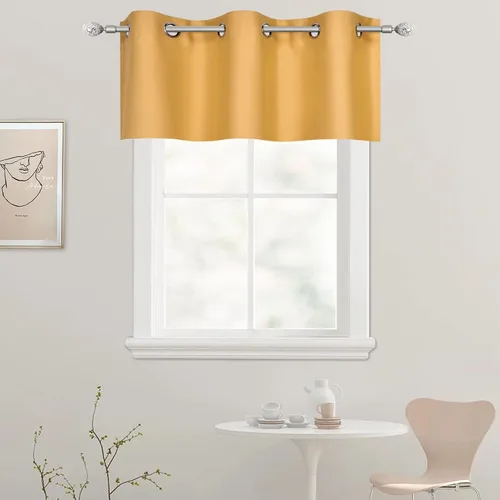 Vista 22 de DECOVSUN Cenefa de cortina opaca amarilla brillante para ventanas de cocina, cenefa opaca con ojales para dormitorio, cenefa corta y recta para sala