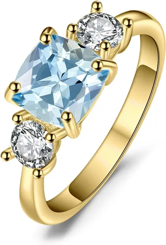 Vista 9 de JewelryPalace Anillos de 2.6ct con topacio azul genuino de corte cojín de 3 piedras para ella, anillo de promesa de 14K chapado en oro blanco 1-latón