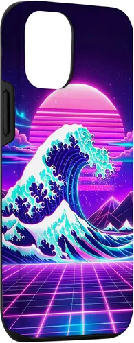 Vista 3 de iPhone 15 Futuristic Cyberpunk Vaporwave Synthwave Great Wave Hokusai Case