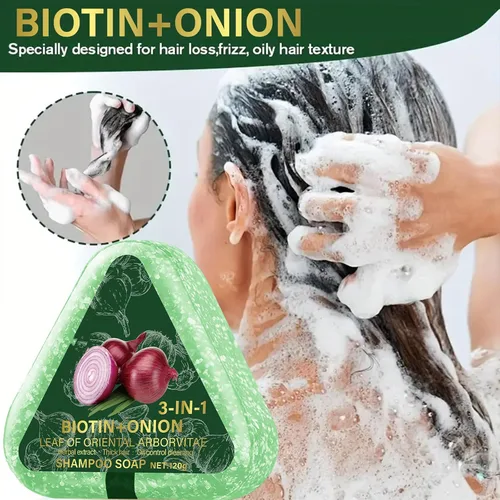 Vista 5 de Barra de champú de cebolla para el crecimiento del cabello, barra de champú de biotina de cebolla 3 en 1 para pérdida de cabello, cabello
