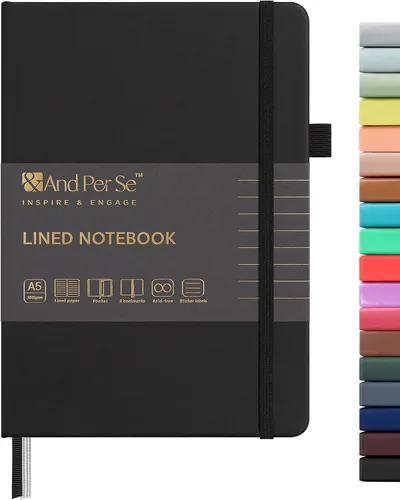 Vista 77 de ⩓ Per Se Cuaderno de Diario con Líneas (3 Paquetes), 160 Páginas Papel Grueso 100GSM, A5 Tapa Dura Cuadernos con Rayas Universitarias para Escribir