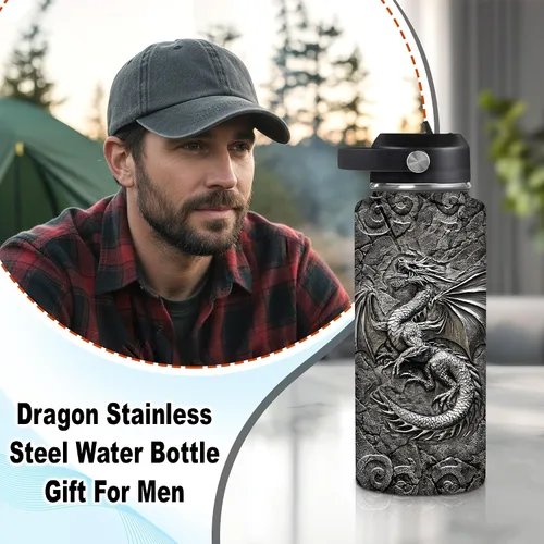 Vista 3 de Hyturtle Botella de agua vikingo personalizada, botella de acero inoxidable aislada de viaje con tapa a prueba de fugas, 18 onzas, 32 onzas, regalos