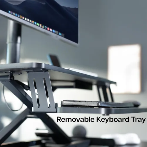 Vista 9 de VIVO DESK-VE32B - Convertidor de escritorio con motor eléctrico de 32 pulgadas, elevador de altura ajustable, monitor dual y estación de trabajo
