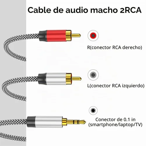 Vista 3 de Cable de audio de 3.5 mm a 2 RCA, adaptador auxiliar, cable divisor estéreo AUX, cable RCA en Y para smartphone, altavoces, tableta, televisión HD