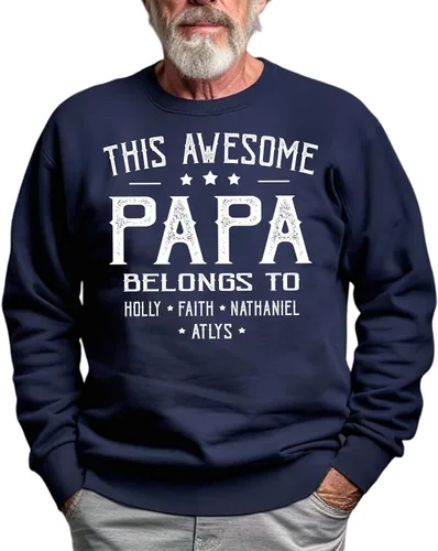 Vista 2 de IZI POD This Awesome Dad Belongs to Shirt - Camisa personalizada para papá con nombre del niño - Regalos de cumpleaños - Camisas de papá para hombre