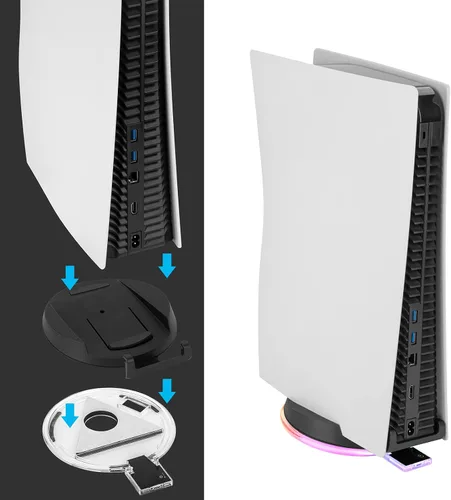 Vista 4 de Linkidea Soporte de consola LED RGB compatible con PS5, consolas Playstation 5, consola ajustable, accesorios de juego, base vertical con 4 modos