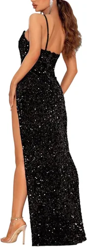 Vista 2 de Vestido largo de cóctel de noche sin mangas con hombros descubiertos para mujer