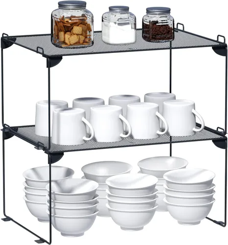 Vista 7 de Neudeco - Organizador de estantes, gris, paquete de 2 Apilable, Para Cocina, Para Armario, Para Baño, Estantes Del Gabinete