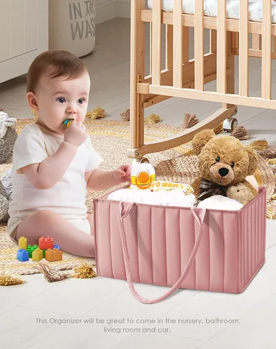 Vista 2 de SWEET DOLPHIN Paquete de 2 organizadores tipo cesta para pañales de bebé, elegantes cestas de almacenamiento para artículos esenciales para recién