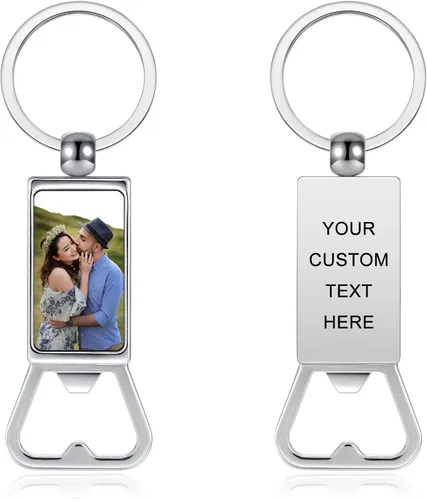 Vista 7 de Yoption Llavero personalizado para abridor de botellas, personaliza regalos de llavero de imagen, texto, forma de corazón