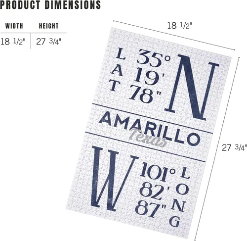 Vista 6 de Lantern Press Rompecabezas de 1000 piezas, Amarillo, Texas, latitud y longitud (azul)