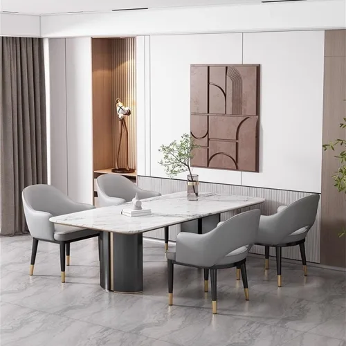 Vista 5 de Sillas de comedor, sillas de comedor modernas de mediados de siglo, tapizadas de piel sintética con patas de metal, sillas para comedor (beige)