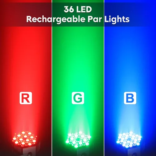 Vista 5 de HOLDLAMP Luces Par recargables de 36 W RGB alimentadas por batería, luces LED inalámbricas para DJ, activadas por sonido y control remoto para 1