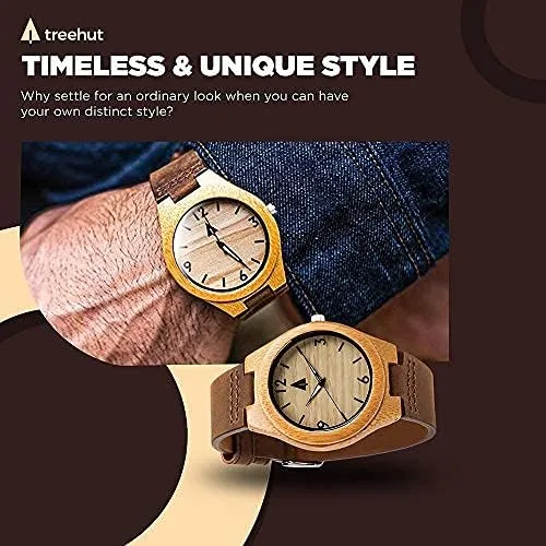 Vista 4 de Treehut - Reloj de pulsera para hombre de cuarzo de madera con correa de cuero de calidad superior