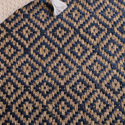 Vista 6 de SAFAVIEH Natural Fiber Collection - Alfombra decorativa, 2.3 x 4 pies, azul tropical y natural, yute bohemio con borlas de diamante, hecho a mano