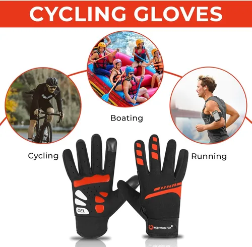 Vista 3 de WESTWOOD FOX Guantes de ciclismo para hombres y mujeres, dedo completo, antideslizantes, para pantalla táctil, transpirables, para ciclismo
