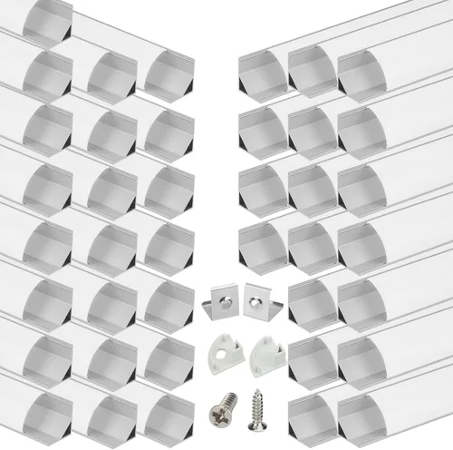 Vista 12 de Muzata Paquete de 10 canales LED en forma de V de 6.6 pies/6.6 ft con canal LED de aluminio plateado con cubierta blanca lechosa iluminación
