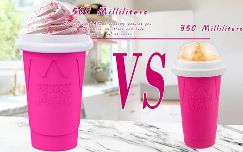 Vista 2 de Taza de 500ML para Slushie Maker, Tazas mágicas de congelación rápida para batidos caseros y helados, Taza de Slushy Maker de doble capa y presión