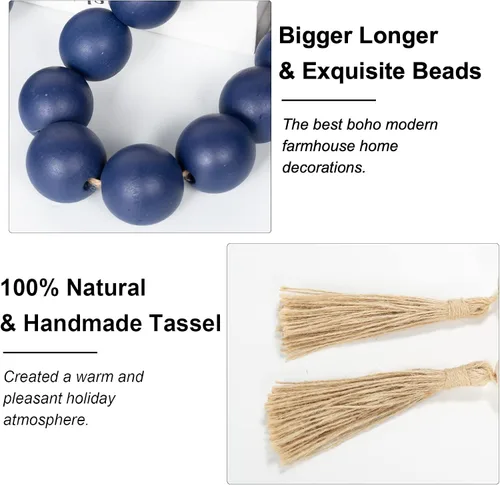 Vista 85 de OMISHE Guirnalda de cuentas de madera extra grande con cuentas de madera y borlas de 1.6 pulgadas de diámetro, cuentas decorativas rústicas de 41